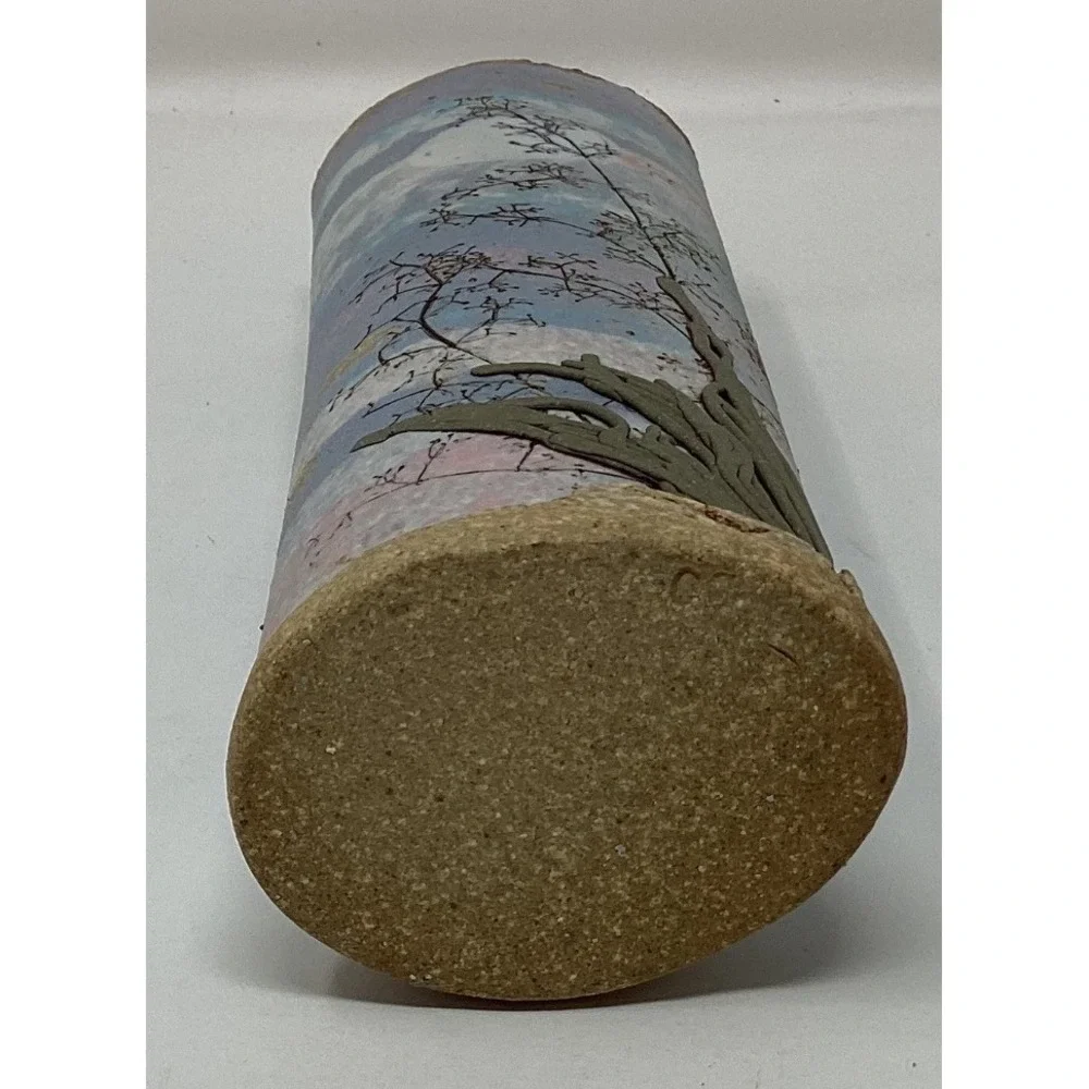 Alan Steinberg Pottery Landscape Vase Full Moon Tree Silhouette Ceramic Slag Art